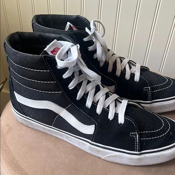 Vans Black and White High-Top Sneakers with Signature Stripe - Picture 4 of 7